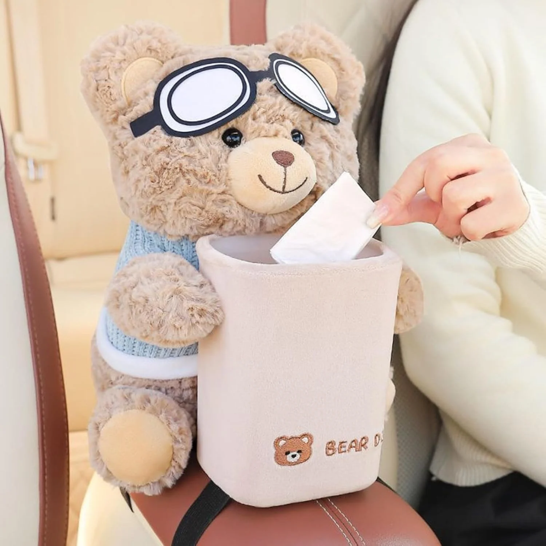 Plush Bear Car Organizer & Tissue Holder